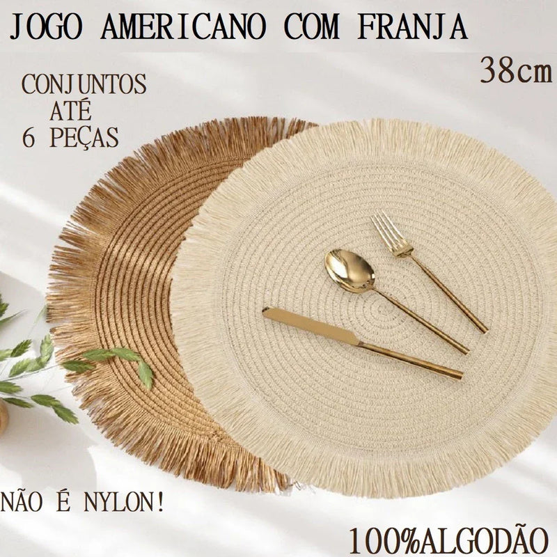 Jogo Americano Redondo Com Franja Algodão